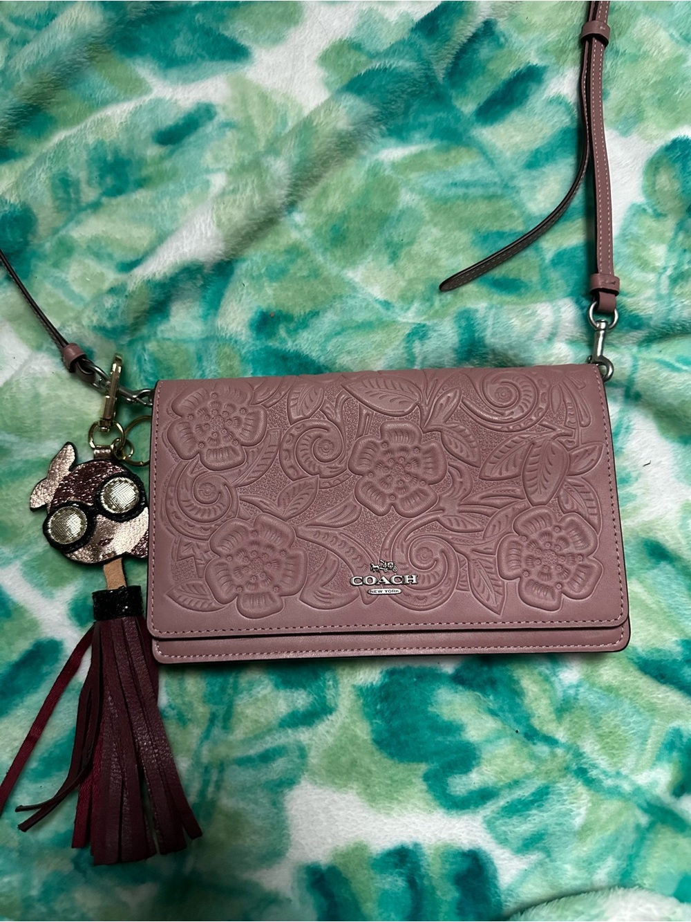 Coach Floral Embossed Crossbody Wallet